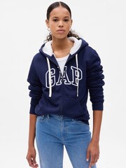 Gap Blue Logo Sherpa-Lined Zip Long Sleeve Hoodie - Image 1 of 2
