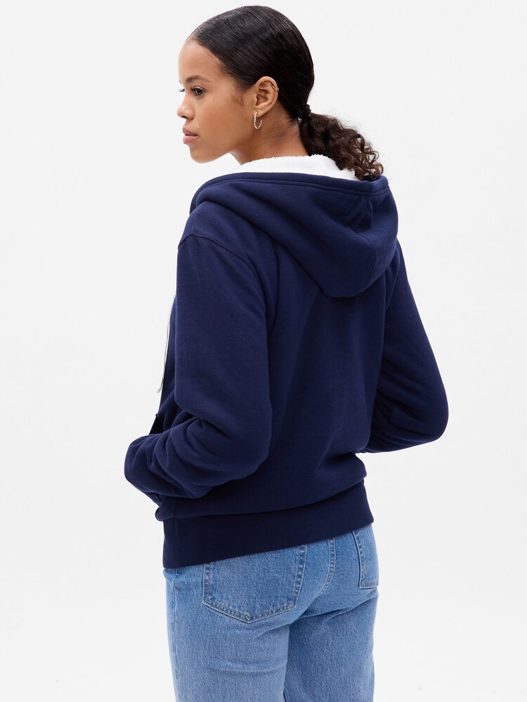 Gap Blue Logo Sherpa-Lined Zip Long Sleeve Hoodie - Image 2 of 2