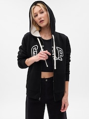 Gap Black Logo Sherpa-Lined Zip Long Sleeve Hoodie - Image 1 of 2