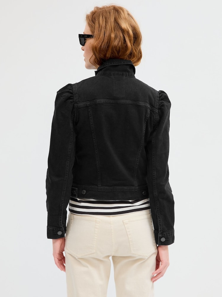 Gap Black Puff Sleeve Denim Jacket - Image 2 of 5