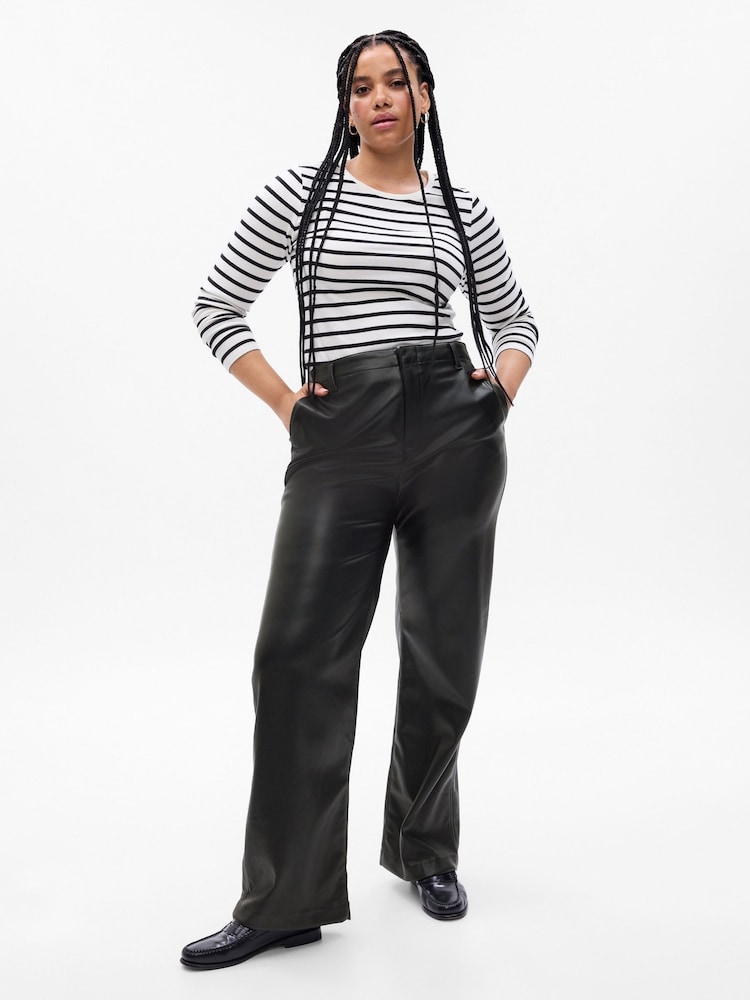 Gap Black Mid Rise Faux-Leather Loose Trousers - Image 1 of 5