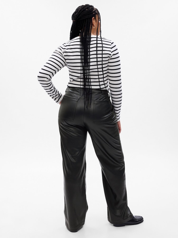 Gap Black Mid Rise Faux-Leather Loose Trousers - Image 2 of 5 Gap Black Mid Rise Faux-Leather Loose Trousers - Image 2 of 5
