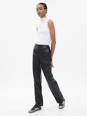 Gap Black Mid Rise Faux-Leather Loose Trousers - Image 3 of 5