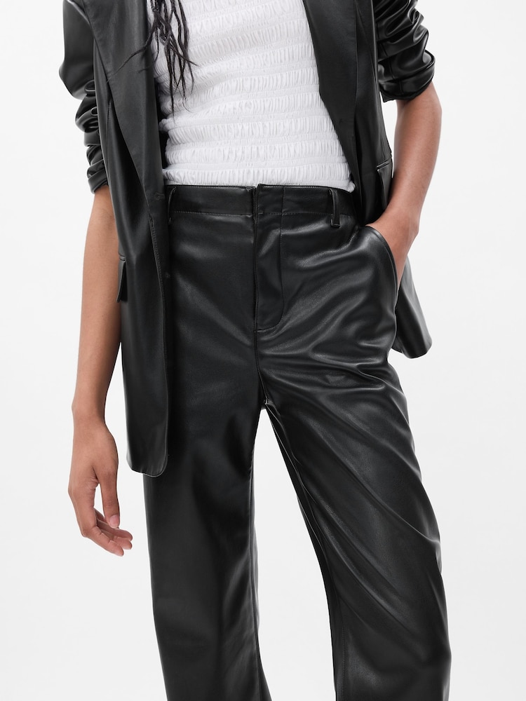 Gap Black Mid Rise Faux-Leather Loose Trousers - Image 5 of 5 Gap Black Mid Rise Faux-Leather Loose Trousers - Image 5 of 5