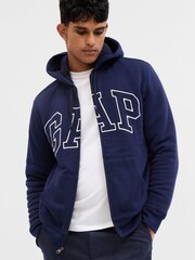 Gap Navy Logo Sherpa-Lined Zip Up Hoodie - Image 1 of 2