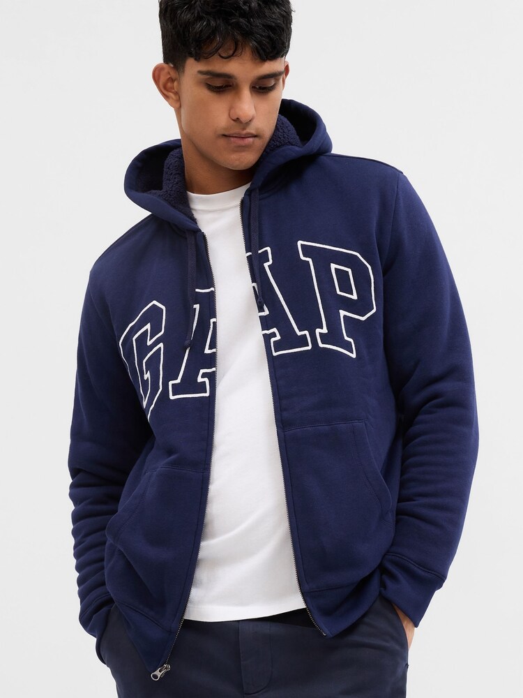 Gap Navy Logo Sherpa-Lined Zip Up Hoodie - Image 1 of 2