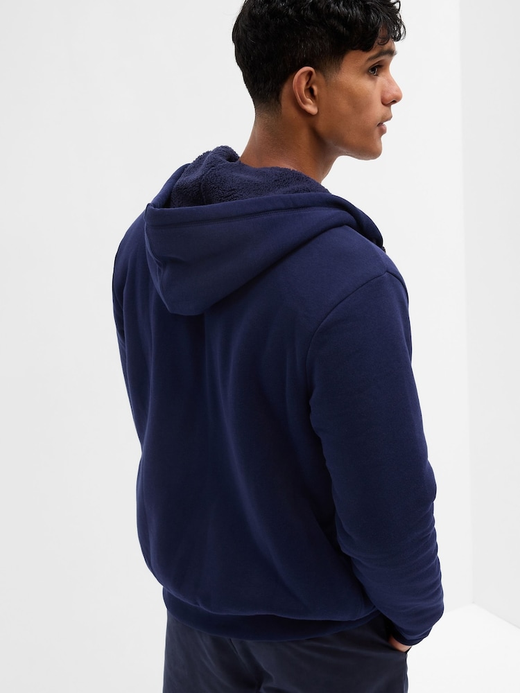 Gap Navy Logo Sherpa-Lined Zip Up Hoodie - Image 2 of 2