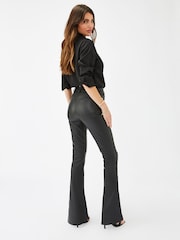 Lipsy Black PU Mid Rise Chloe Flare Jeans - Image 2 of 5