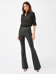 Lipsy Black PU Mid Rise Chloe Flare Jeans - Image 3 of 5