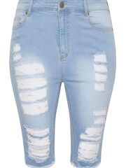Yours Curve Bleach Blue Ripped Pedal Pusher Cropped Ava Jean - Image 3 of 4
