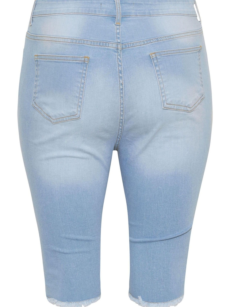 Yours Curve Bleach Blue Ripped Pedal Pusher Cropped Ava Jean - Image 4 of 4