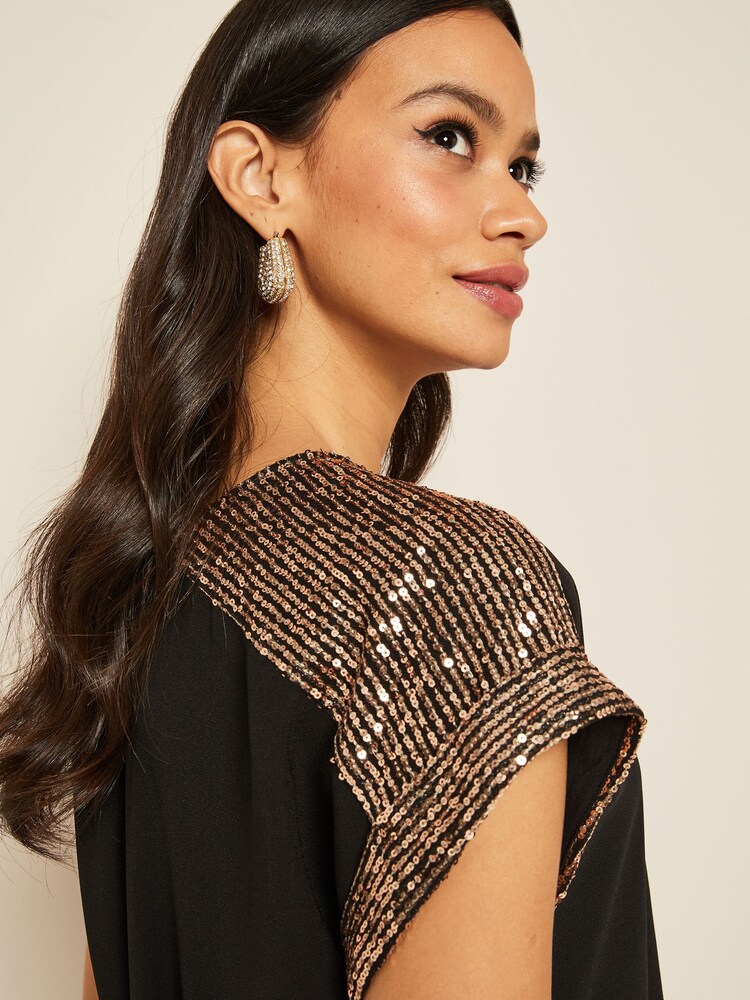 Friends Like These Black Short Sleeve Sequin Trim T-Shirt - Image 4 of 4 Friends Like These Black Short Sleeve Sequin Trim T-Shirt - Image 4 of 4