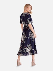 Mela Navy Floral Wrap Front Detail Midi Dress - Image 2 of 4