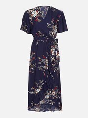 Mela Navy Floral Wrap Front Detail Midi Dress - Image 4 of 4