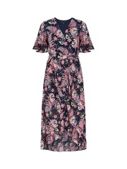 Mela Navy & Pink Floral Wrap Front Detail Midi Dress - Image 4 of 4