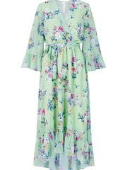 Yumi Green Floral Wrap V-Neck Dress - Image 4 of 4