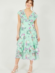 Yumi Green Floral Tier Midi Dress - Image 1 of 4