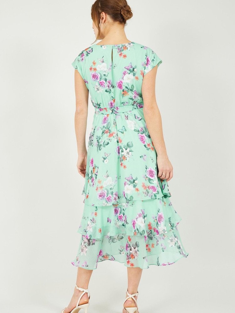 Yumi Green Floral Tier Midi Dress - Image 2 of 4