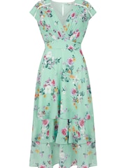 Yumi Green Floral Tier Midi Dress - Image 4 of 4