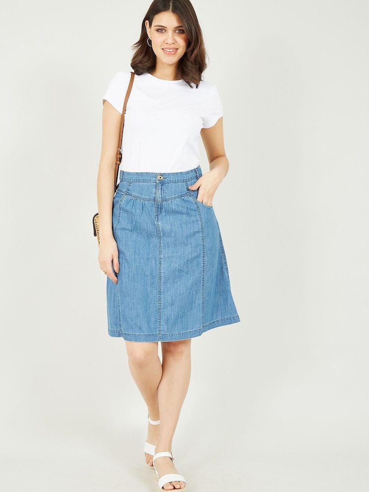 Yumi Blue A-Line Denim Skirt - Image 1 of 4 Yumi Blue A-Line Denim Skirt - Image 1 of 4
