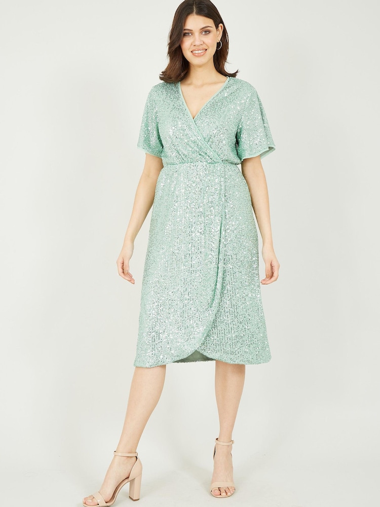 Yumi Green Sequin Wrap Dress - Image 2 of 5 Yumi Green Sequin Wrap Dress - Image 2 of 5