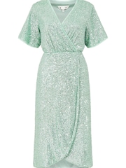 Yumi Green Sequin Wrap Dress - Image 5 of 5