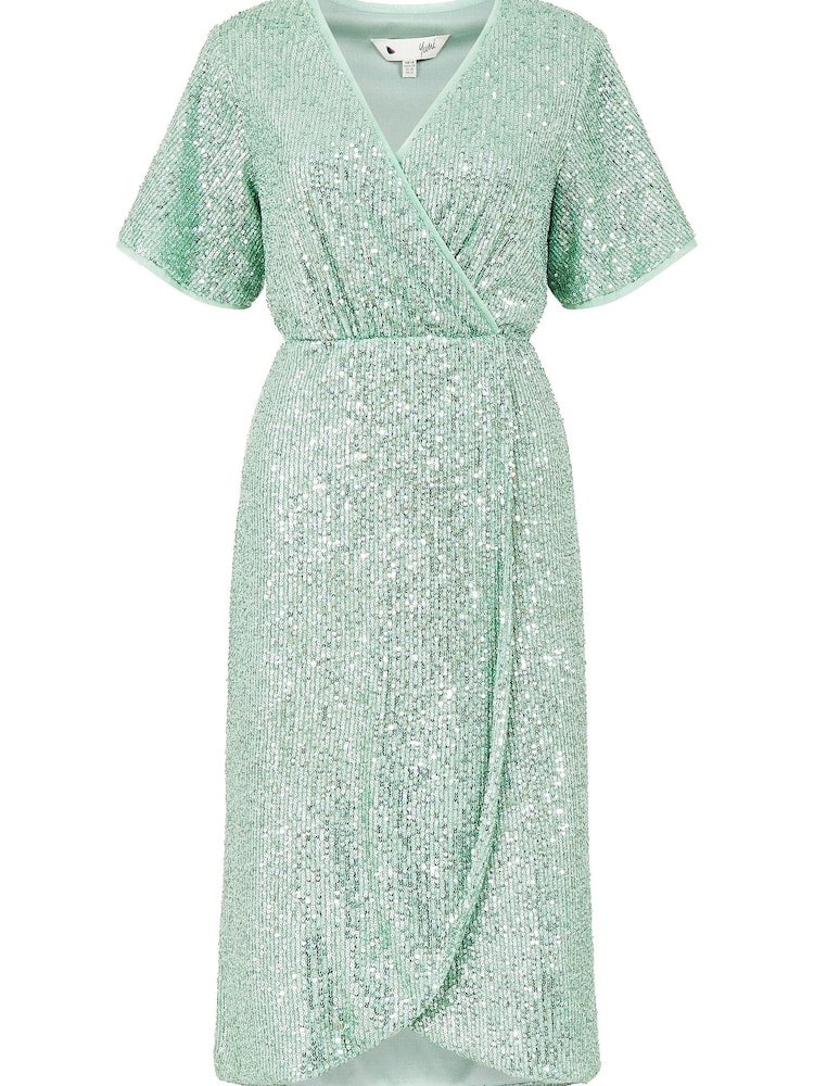 Yumi Green Sequin Wrap Dress - Image 5 of 5 Yumi Green Sequin Wrap Dress - Image 5 of 5