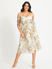 Scarlett & Jo Cream Floral Print Gina Cold Shoulder Dress - Image 1 of 4