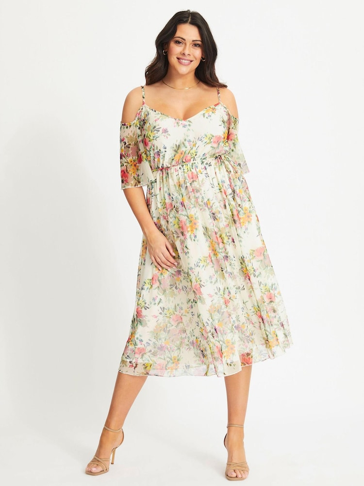Scarlett & Jo Cream Floral Print Gina Cold Shoulder Dress - Image 1 of 4
