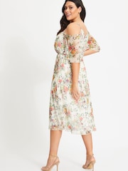 Scarlett & Jo Cream Floral Print Gina Cold Shoulder Dress - Image 2 of 4