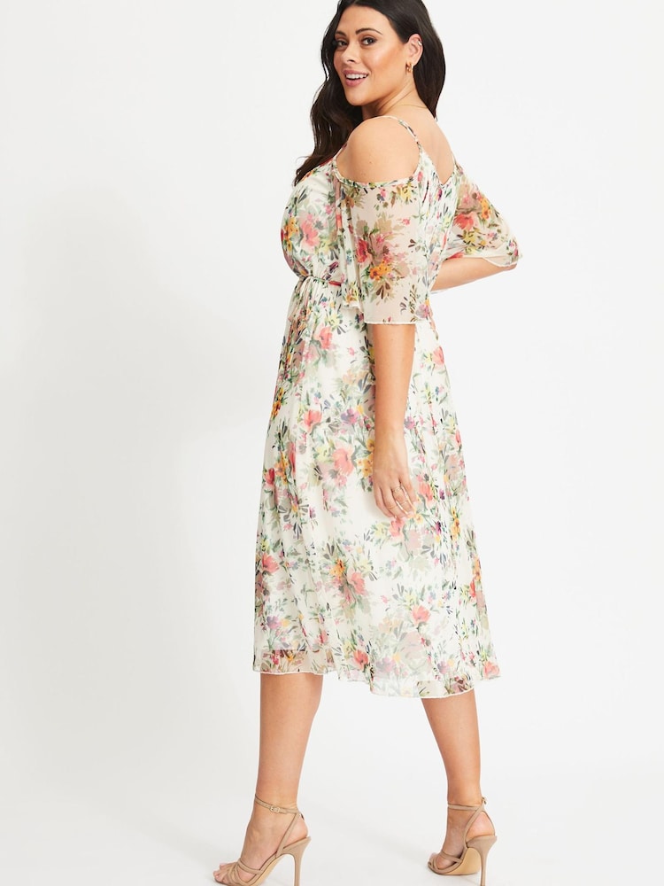 Scarlett & Jo Cream Floral Print Gina Cold Shoulder Dress - Image 2 of 4