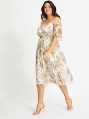 Scarlett & Jo Cream Floral Print Gina Cold Shoulder Dress - Image 4 of 4