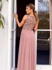 Sistaglam Rose Gold Petite V Neck Maxi Dress With Sequin Top - Image 3 of 4