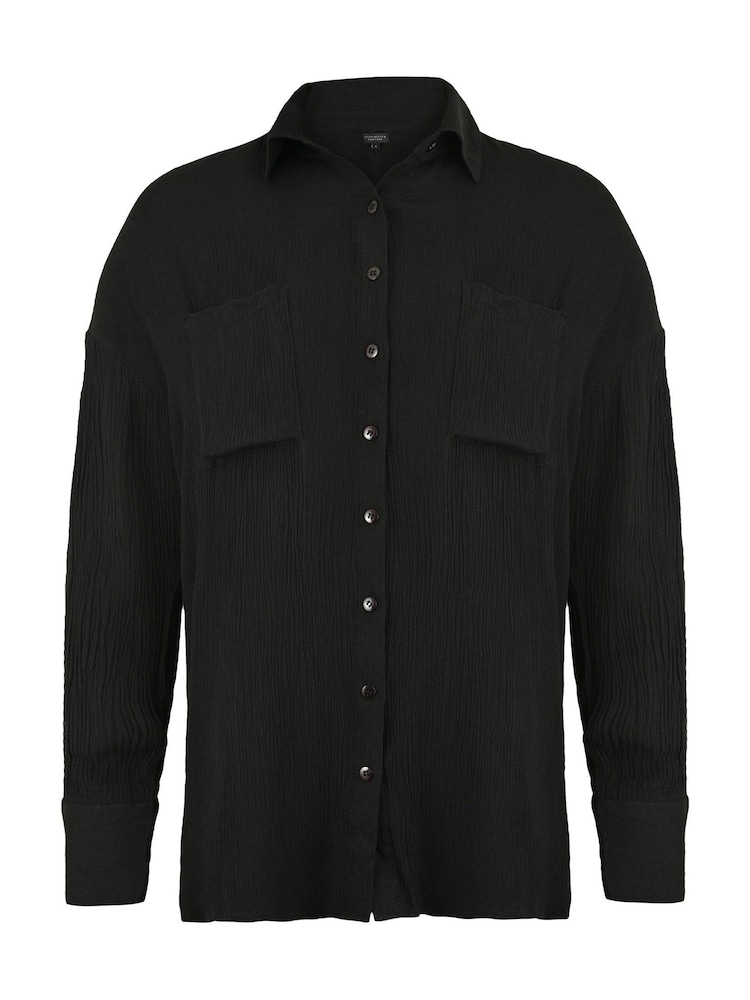 South Beach Black Crinkle Vicose Button Down Beach Shirt - Image 5 of 5