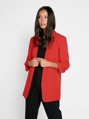 Pieces Red Relaxed Ruched Sleeve Workwear Blazer - Image 1 of 5