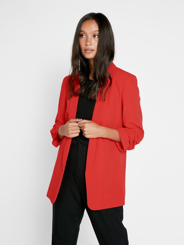 Pieces Red Relaxed Ruched Sleeve Workwear Blazer - Image 1 of 5