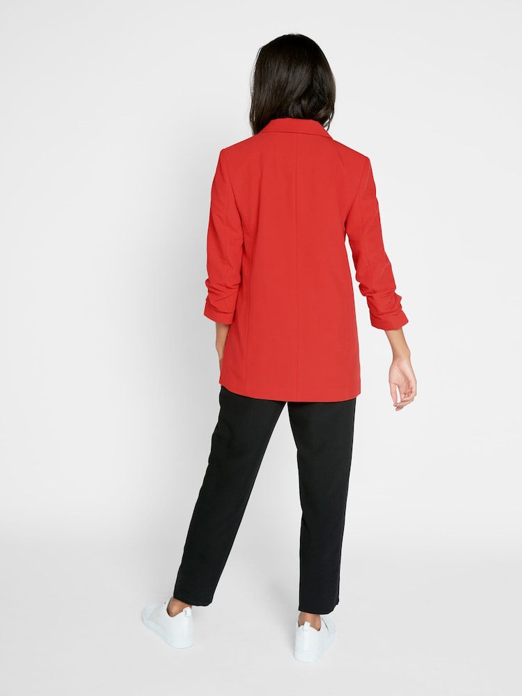 Pieces Red Relaxed Ruched Sleeve Workwear Blazer - Image 2 of 5 Pieces Red Relaxed Ruched Sleeve Workwear Blazer - Image 2 of 5