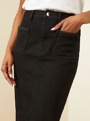 Love & Roses Black Braided Pocket Denim Midi Skirt - Image 2 of 4