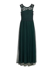 VILA Green Sleeveless Lace And Tulle Maxi Dress - Image 1 of 2