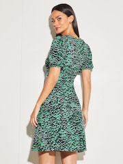 Lipsy Green Animal Jersey Underbust Puff Sleeve Mini Dress - Image 2 of 4