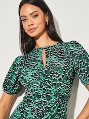 Lipsy Green Animal Jersey Short Sleeve Keyhole Ruched Midi Dress - Image 4 of 4