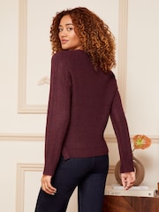 Love & Roses Berry Red Pointelle Scallop Knitted Wrap Jumper - Image 3 of 4