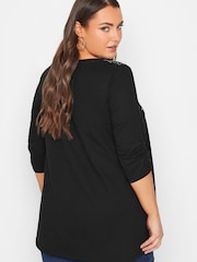 Yours Curve Black Star Stud Embellished Top - Image 2 of 5