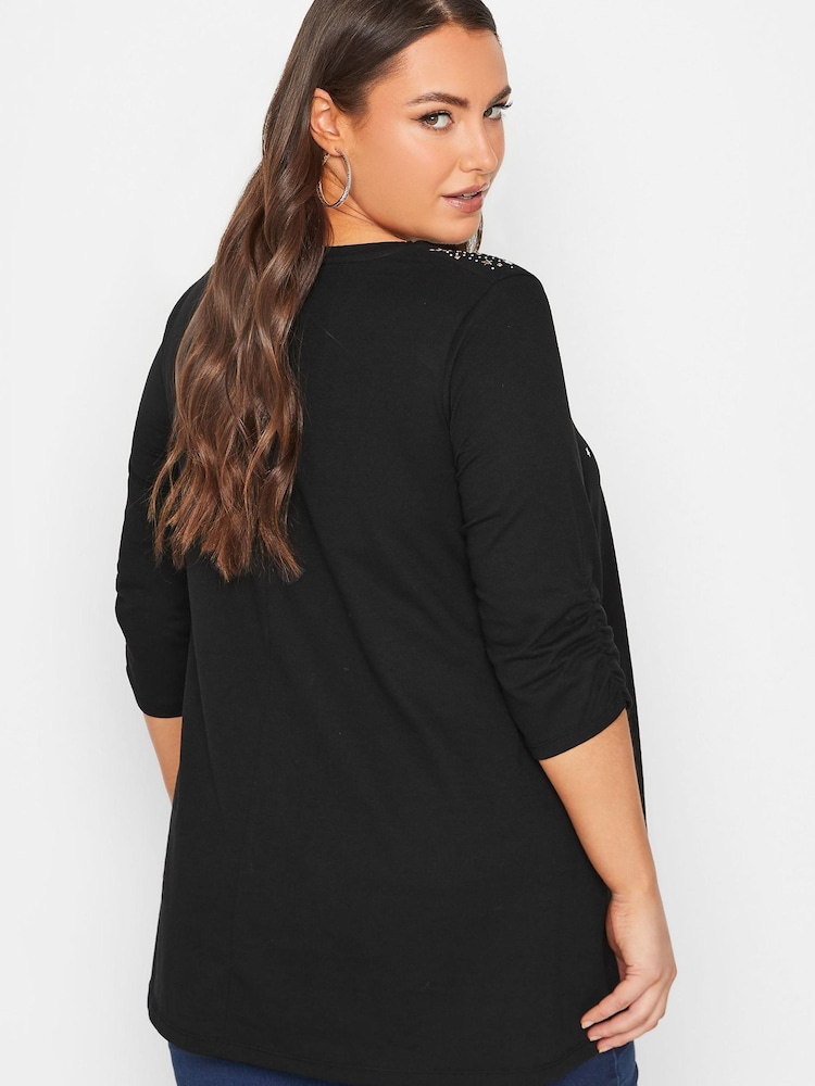 Yours Curve Black Star Stud Embellished Top - Image 2 of 5
