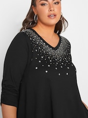 Yours Curve Black Star Stud Embellished Top - Image 3 of 5