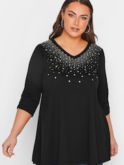 Yours Curve Black Star Stud Embellished Top - Image 4 of 5