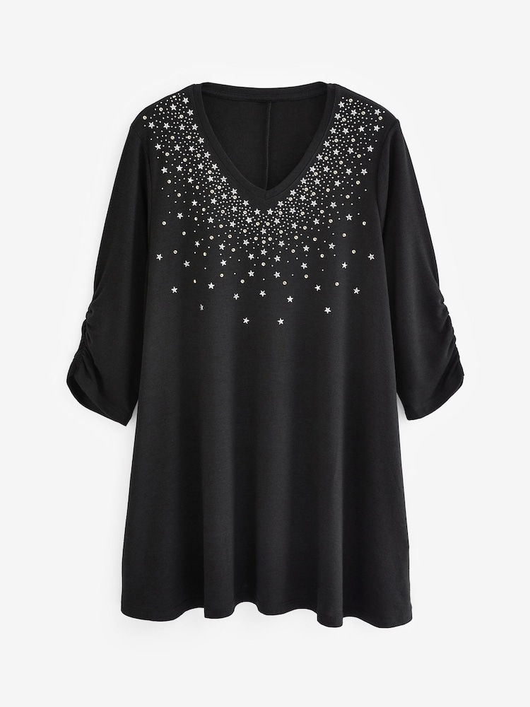 Yours Curve Black Star Stud Embellished Top - Image 5 of 5