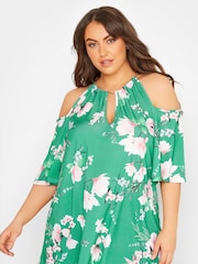 Yours Curve Green London Chain Cold Shoulder Floral Top - Image 1 of 4