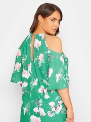 Yours Curve Green London Chain Cold Shoulder Floral Top - Image 3 of 4