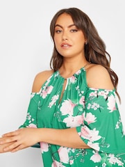 Yours Curve Green London Chain Cold Shoulder Floral Top - Image 4 of 4